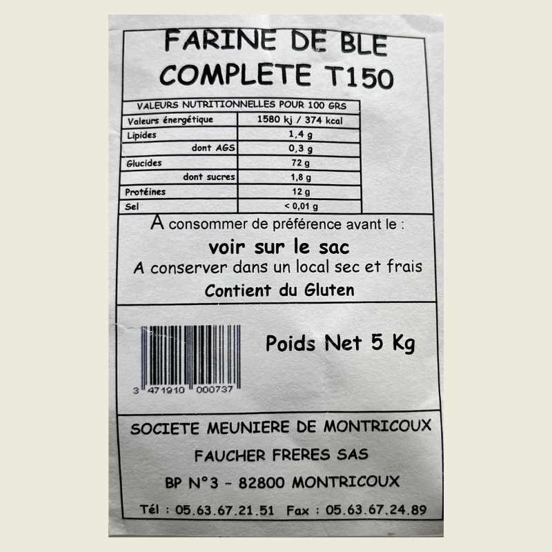 Farine de blé complète T150 - 5kg